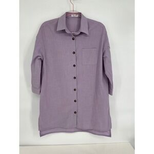 Beyove Button Down Tunic Top Long Sleeve Shirt Dress Casual Purple S